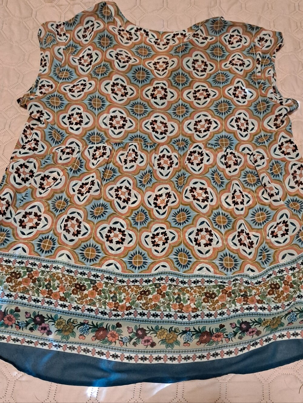 Boho Floral Tassel Tie Peasant Top - Multicolor Sheer - Picture 6 of 6